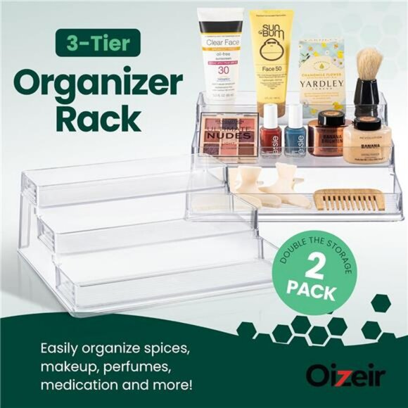 Clear Acrylic Spice Rack 2 Pack 3 Tier Organizer Shelf for Kitchen Cabinet Stora - Picture 3 of 7